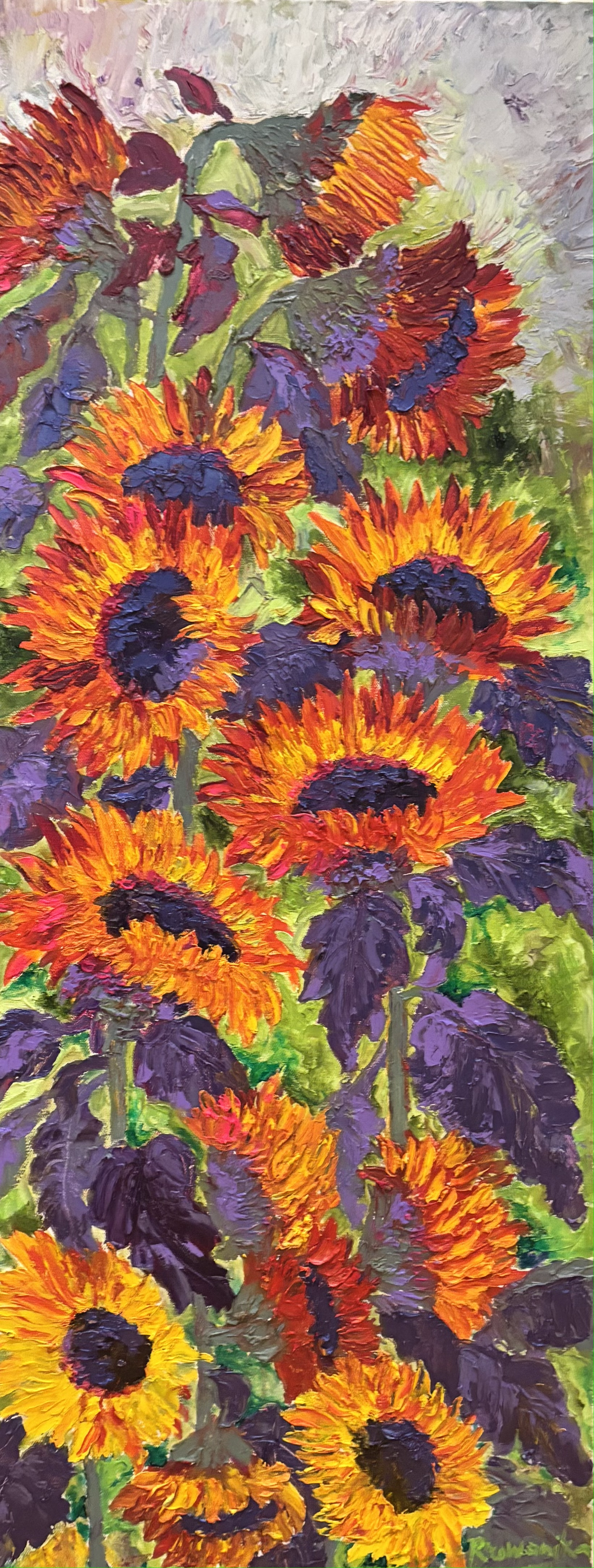 Tall Canvas: Orange and Yellow Sunflower Scenery