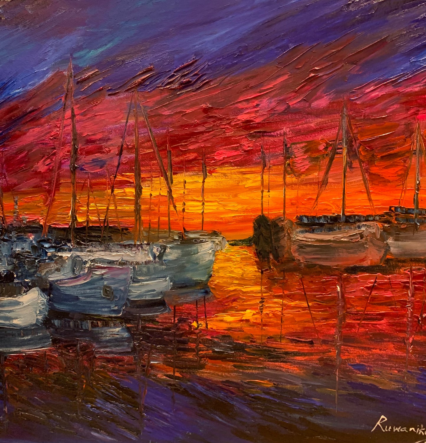 Medium Wall Art, Colorful Sun set - Harbor Scene