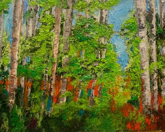 Large Wall Art, scenic birch tree forest Painting On Canvas - Greenery Scene