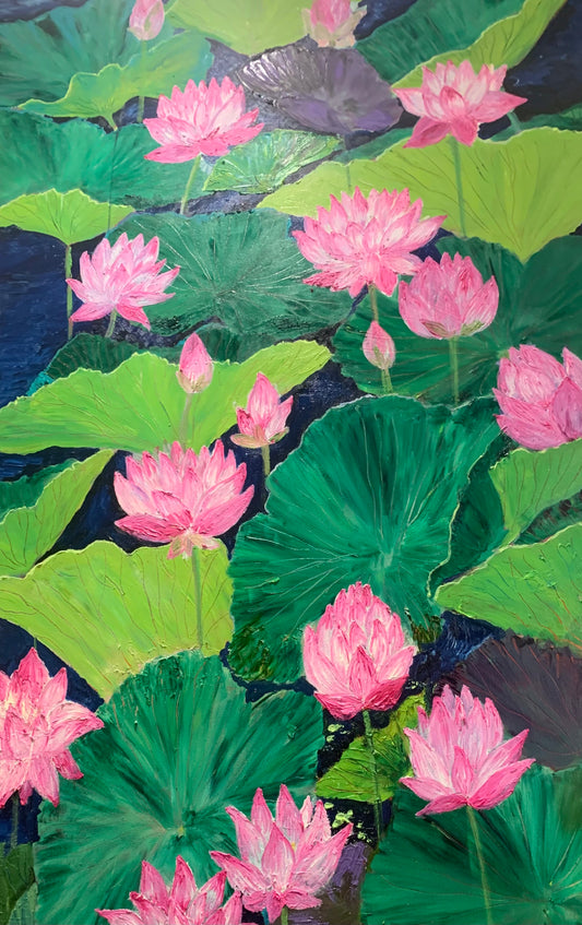 Large Wall Art, Colorful Flower Painting On Canvas - Lotus Flower Scene