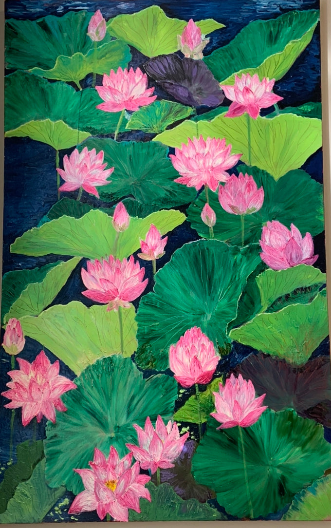 Large Wall Art, Colorful Flower Painting On Canvas - Lotus Flower Scene